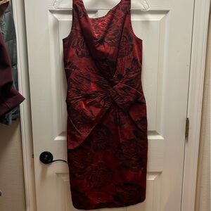 Red formal dress with black flowers